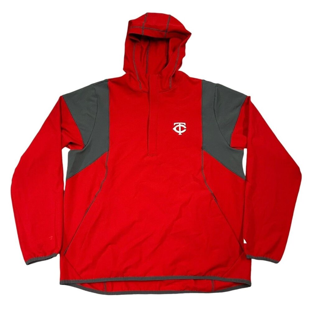 Majestic Minnesota Twins Men's Large 1/2 Zip Windbreaker Jacket Red Hooded